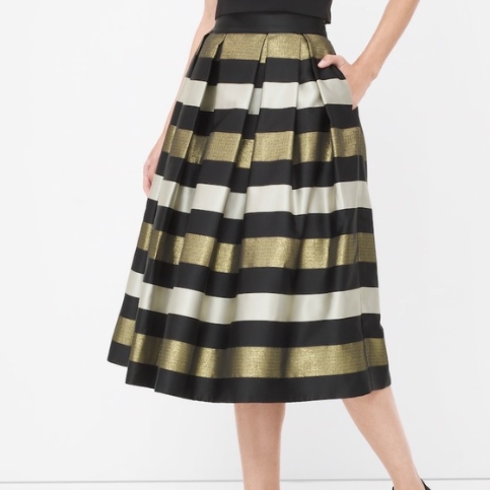 WHBM | Black & Gold Striped Midi Skirt NWT Size 6